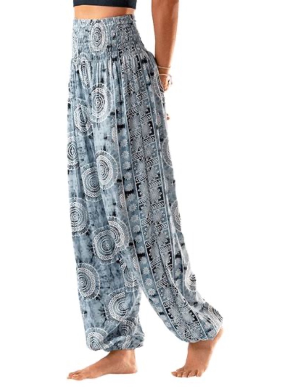 Lotus and Luna Harem Jogger Pants Blue Mandala Floral
